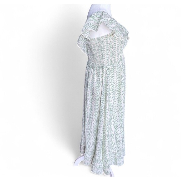 Sail to Sable x Palm Beach Lately Pistachio Leaf Midi Dress Smocked Bodice Sz M - Picture 10 of 16